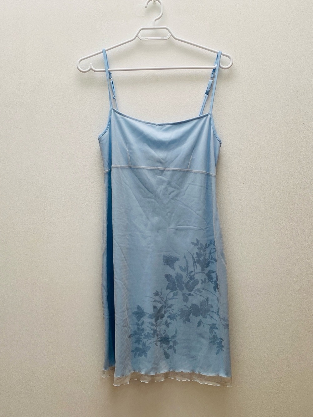 Vintage - La SENZA 90s Y2K Pale Pastel Blue Floral Lace Slip Dress